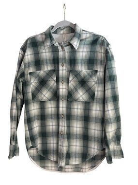 Babaton The Group Green Plaid Button-Up Flannel Shirt